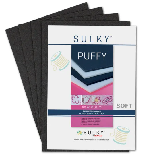 GUNOLD Sulky PUFFY Stickschaum 3mm schwarz 4er-Pack SOFT