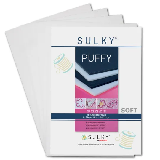 GUNOLD Sulky PUFFY Stickschaum 3mm weiß 4er-Pack SOFT