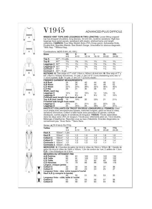 V1945 VOGUE Schnittmuster Shirt Sportpants