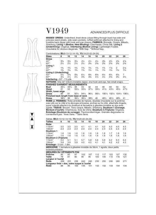 V1949 VOGUE Schnittmuster Designer Cocktailkleid