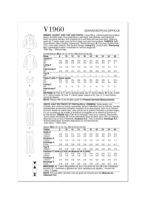 V1960 VOGUE Schnittmuster Hosenanzug & Top