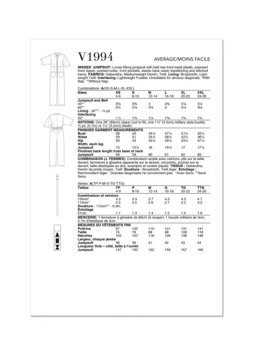 V1994 VOGUE Schnittmuster Designer Jumpsuit Overall