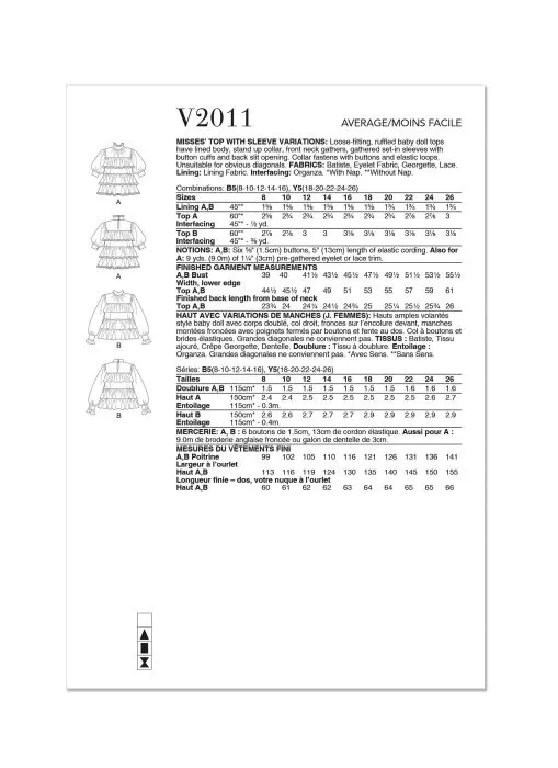 V2011 VOGUE Schnittmuster Volantbluse