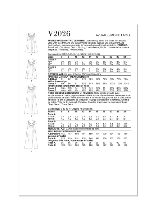V2026 VOGUE Schnittmuster Sommerkleid