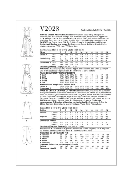 V2028 VOGUE Schnittmuster Abendkleid mit Überkleid