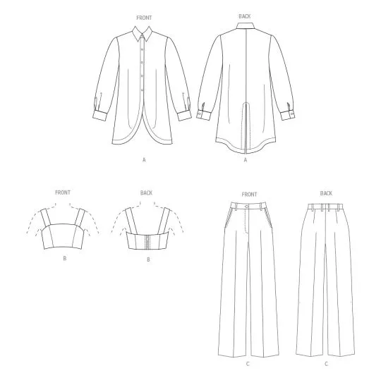 V2037 VOGUE Schnittmuster Bluse Crop-Top Hose