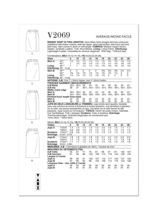 V2069 VOGUE Schnittmuster Bleistiftrock