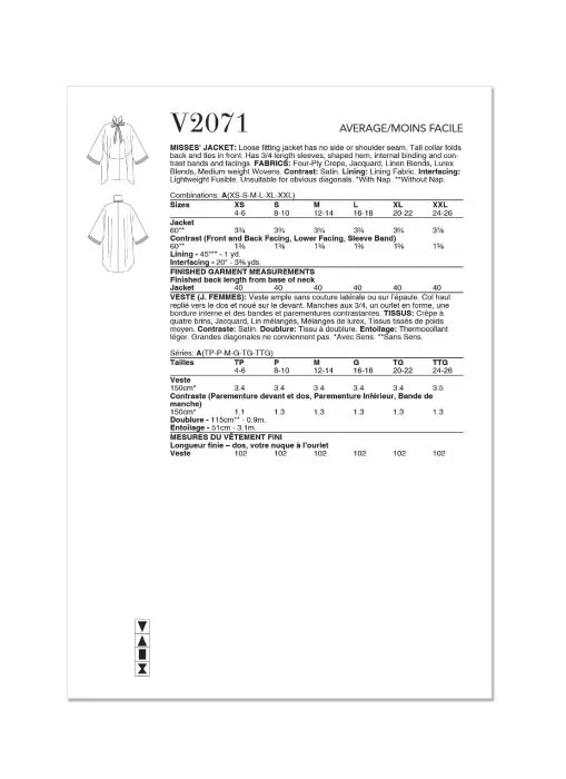 V2071 VOGUE Schnittmuster Designer-Jacke