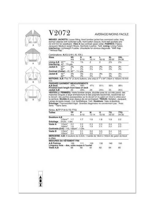 V2072 VOGUE Schnittmuster Bomber-Jacke