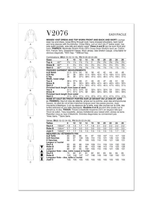 V2076 VOGUE Schnittmuster Jersey-Kombination EASY!