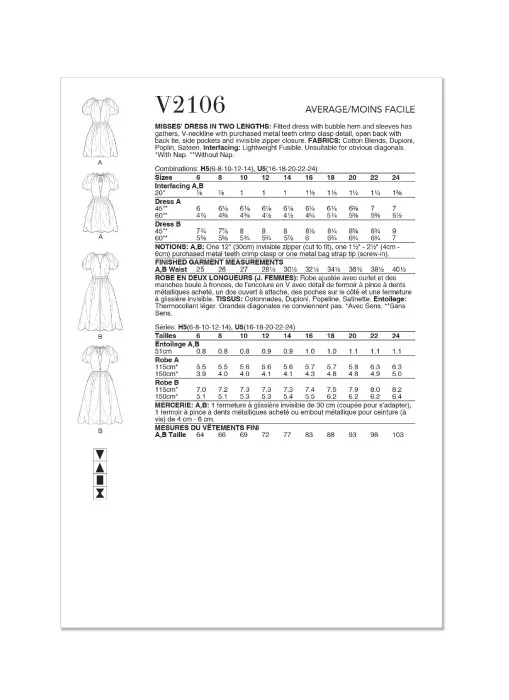 V2106 VOGUE Schnittmuster Kleid Ballonkleid