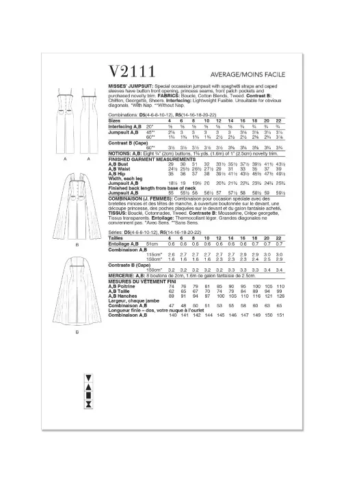 V2111 VOGUE Schnittmuster Jumpsuit Overall