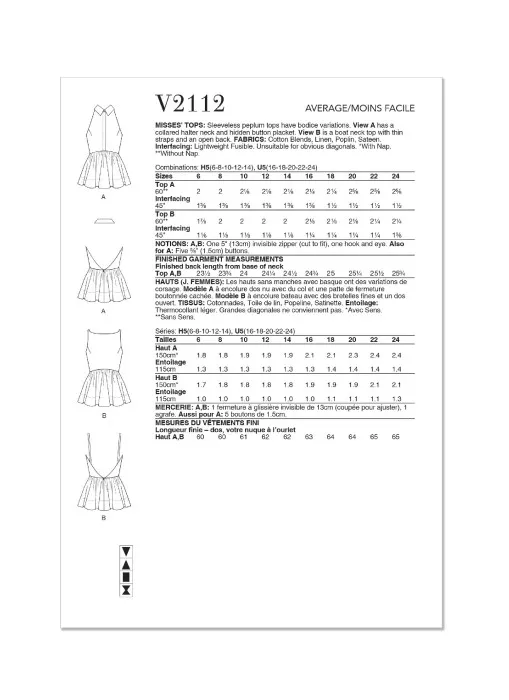 V2112 VOGUE Schnittmuster Peplum Tops