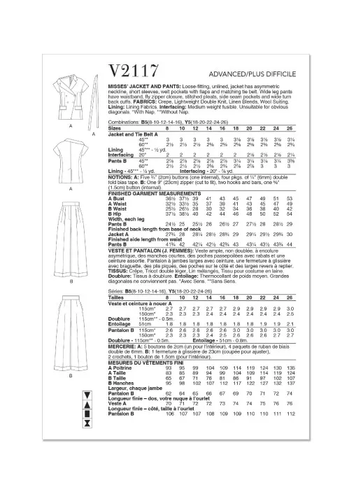 V2117 VOGUE Schnittmuster Hosenanzug
