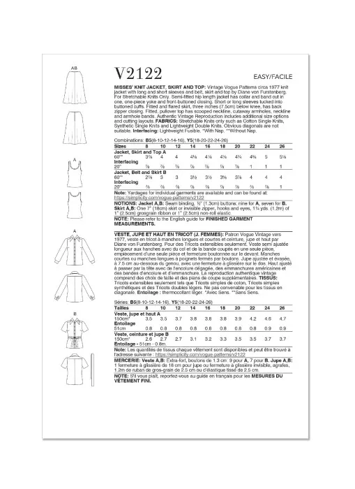 V2122 VOGUE Vintage Designer Schnittmuster 70er Jahre