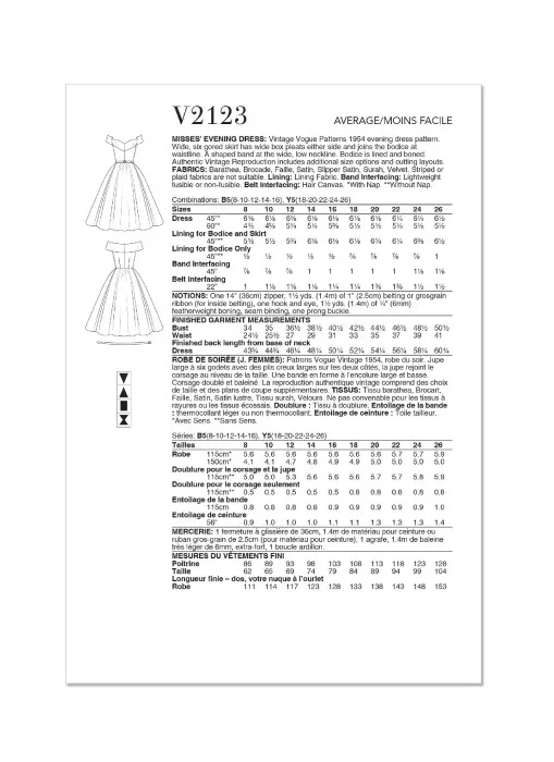 V2123 VOGUE Vintage Schnittmuster Abendkleid 50er Jahre