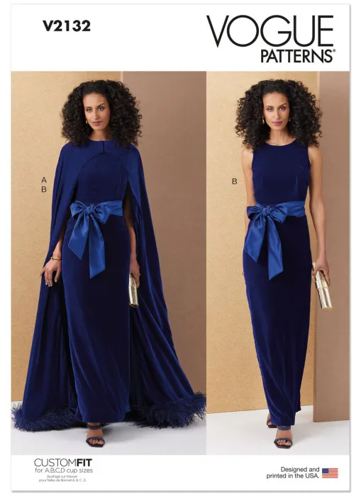 V2132 VOGUE Schnittmuster Abendkleid mit Longcape