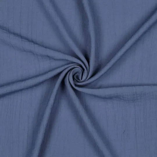 Rest: 1m Viskose CRINKLE Stoff jeansblau