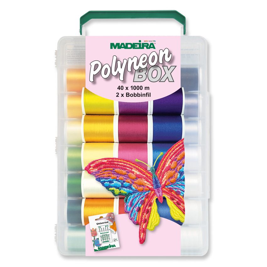 Bobbinfil Nadeln und Design-CD Madeira Stickgarn-Box 40 Spulen Rayon 1000m