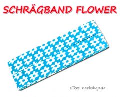 Schrägband Flower türkis weiß