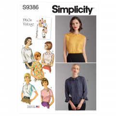 9386 Simplicity Schnittmuster Retro Blusen 60er Jahre